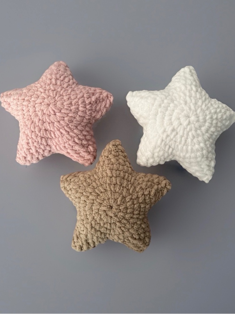 Crocheted Plush Star Accent Pillow Set - Pink, White & Beige - Picture 1 of 5